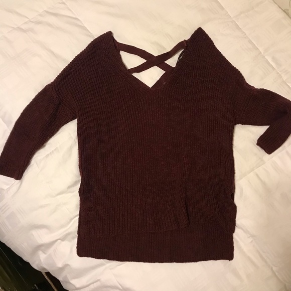 Express Burgundy Cross-Back Sweater - Picture 2 of 3